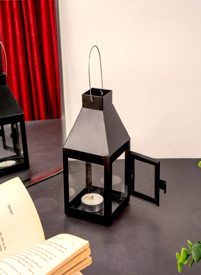 Rely+ Black Metal Lantern Candle Holder - Indoor & Outdoor Decor, Hanging Tealight Candlestick Holders for Wedding, Party, Halloween, Christmas, Dinner - Modern Home Decor, 5.5 Inch - Image 2